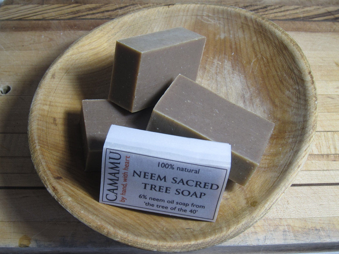 Soap bars in wooden bowl.