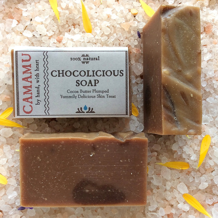 Camamu Soap's all natural Choco-licious Soap handmade with skin-nourishing and moisturizing cocoa butter and a medley of spicy essential oils