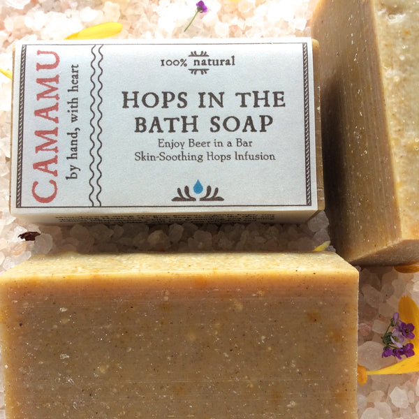 Camamu Soap's all natural hops-infused soap, Hops in the Bath, invites you to have a beer in a bar (of soap!)
