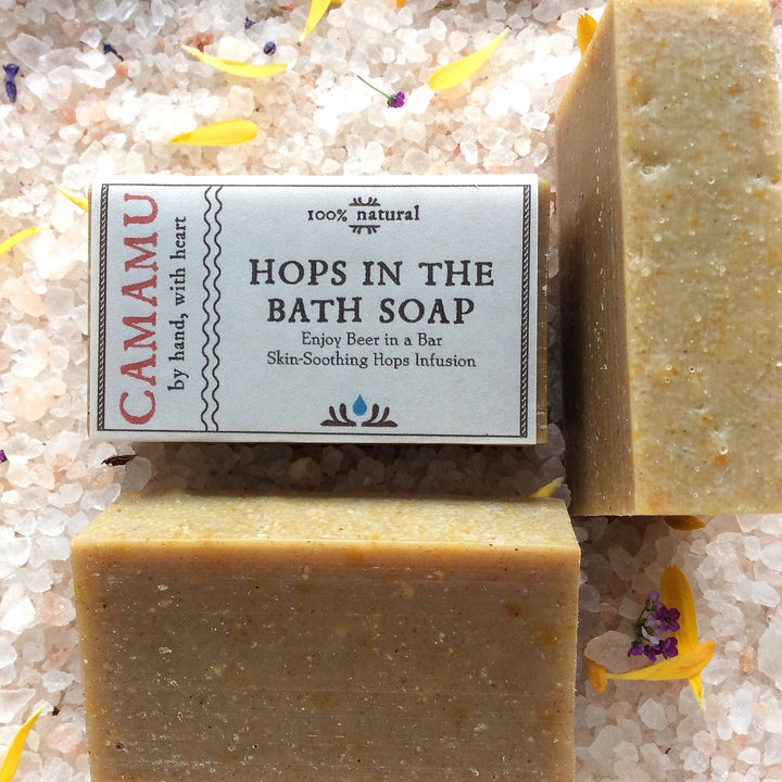 Camamu Soap's all natural hops-infused soap, Hops in the Bath, invites you to have a beer in a bar (of soap!)