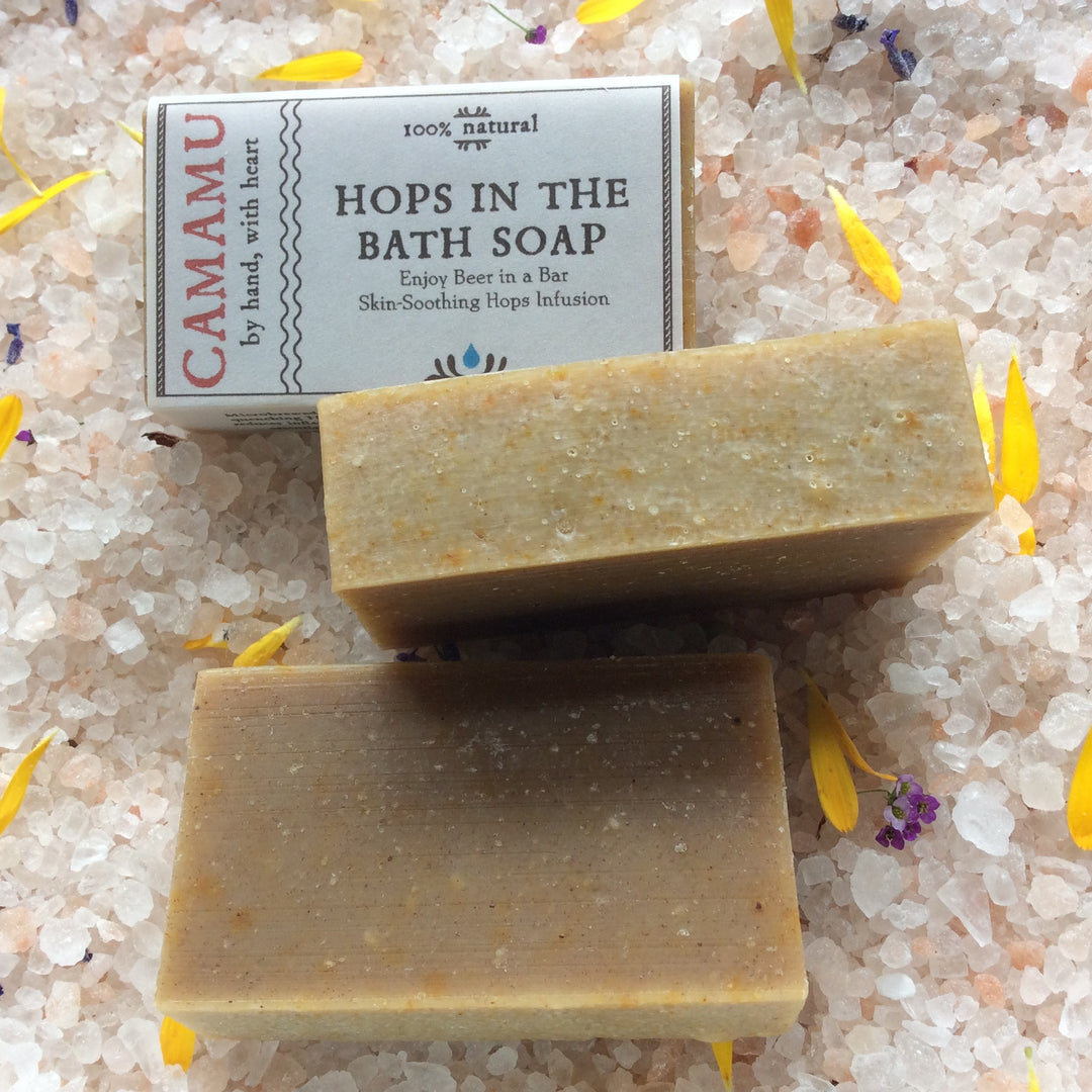 Camamu Soap's all natural hops-infused soap, Hops in the Bath, invites you to have a beer in a bar (of soap!)