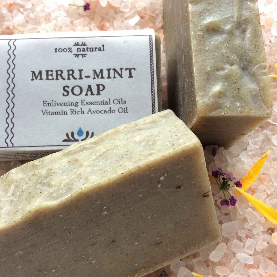 An avocado oil-enriched, vitamin-rich soap, Camamu Soap's Merri-Mint Soap is scented with an energizing and deodorizing essential oil blend of spearmint, peppermint and cassia.