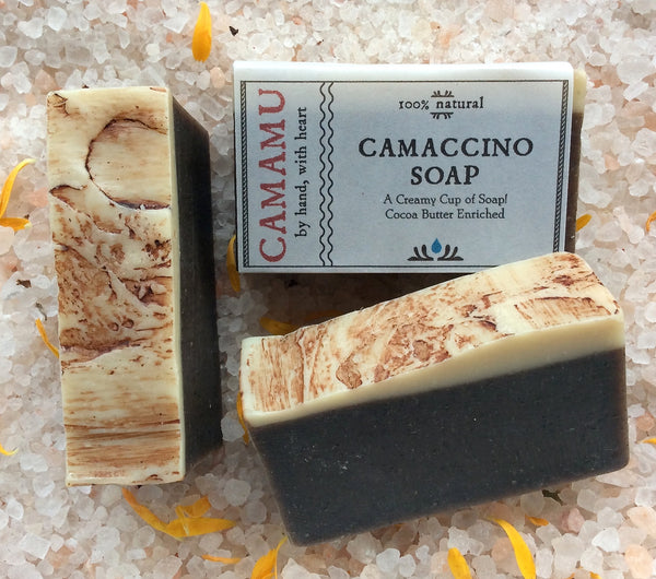 Camamu Soap's all natural handmade Camaccino Soap made with organic coffee for skin brightening and tightening