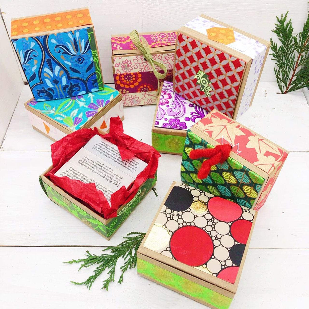 Gift boxes with colorful patterns, December 2018.